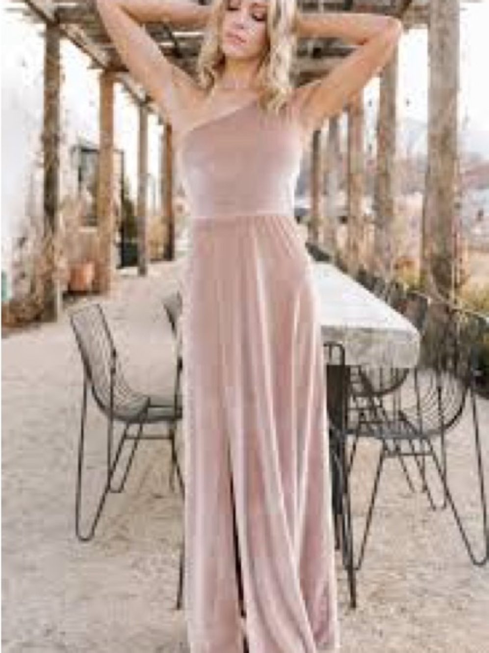 Baltic Born One-Shoulder Champagne Maxi Gown | Small